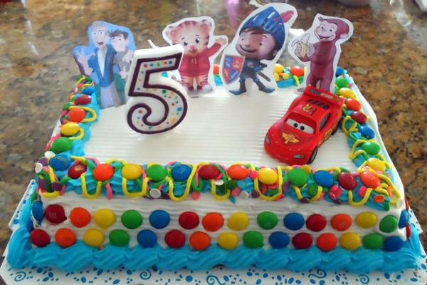 The-lazy-moms-birthday-cake--premade-ice-cream-cake-mms-printed-some-of-his-favorite-characters-and-a-toy-car.-DONE